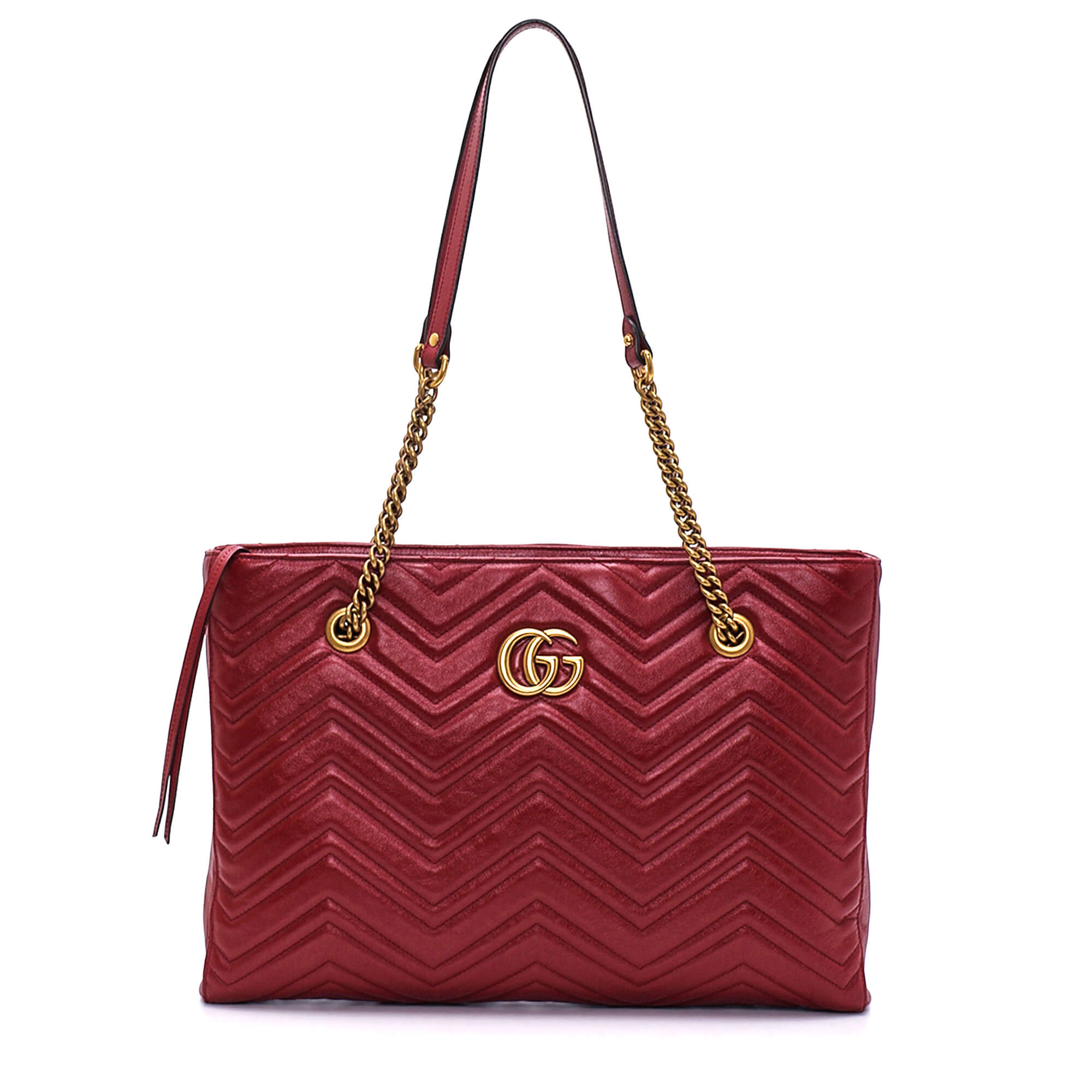 Gucci - Red Matelasse Leather GG Logo Tote Bag